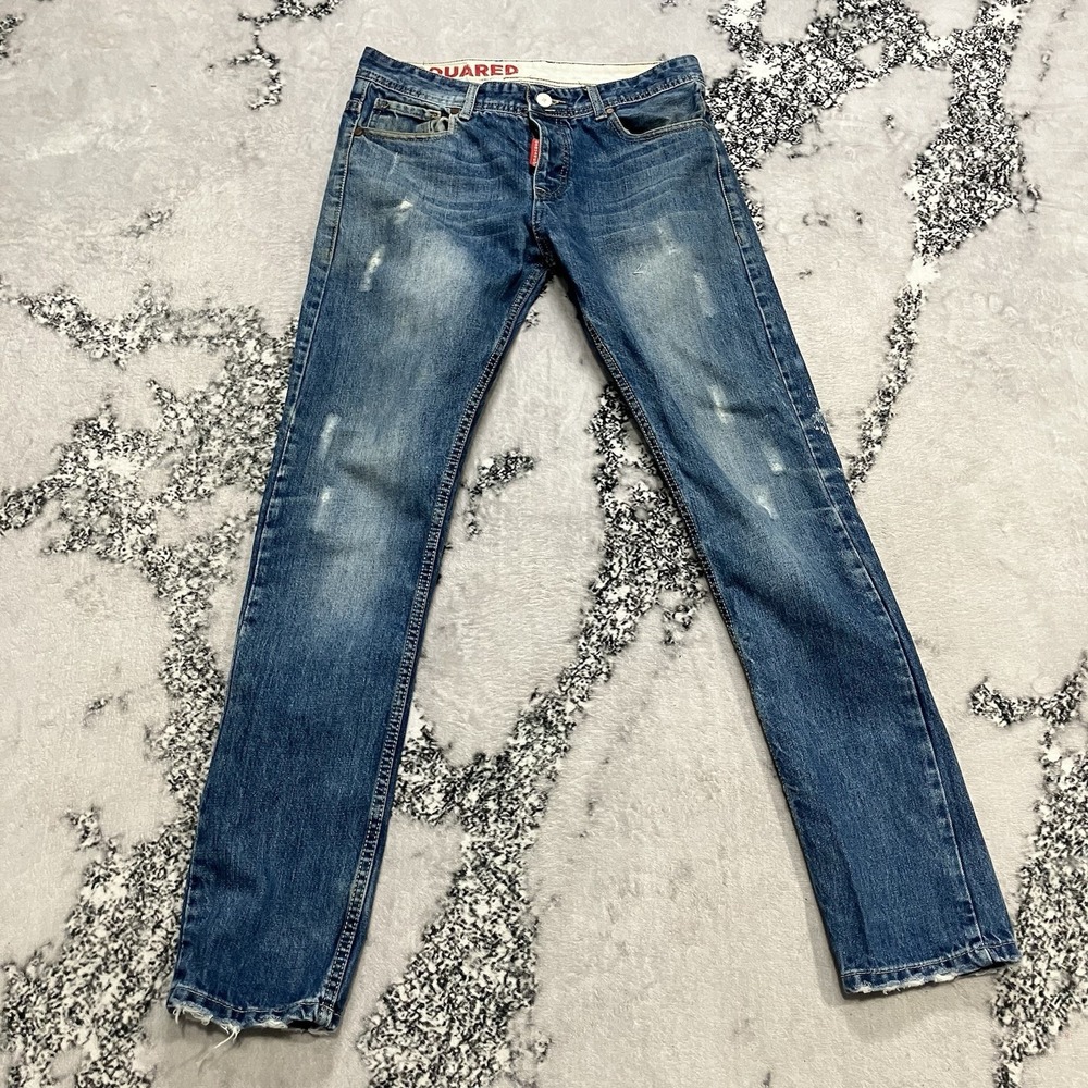 DSQUARED2 Distressed Slim Jeans Mens Size 33 Blue Made in‎ Italy Denim